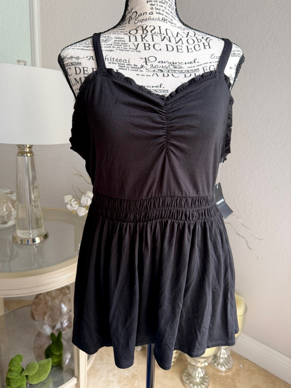 NWT | Sz L | Torrid Black Ruched Cami Babydoll Top Size 00 (Sz 10) Plus Size